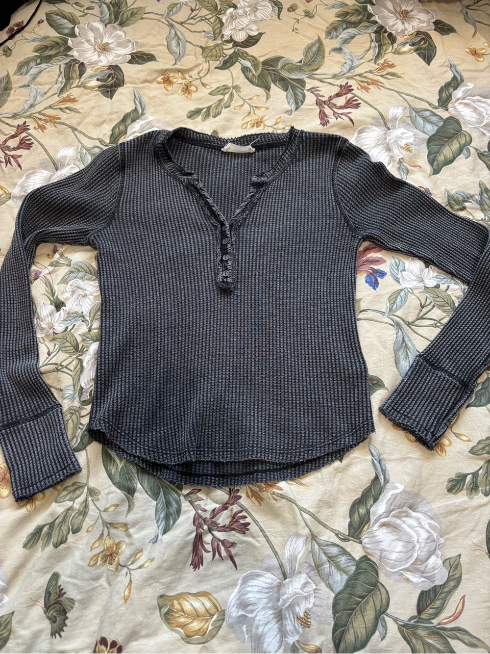 Lucky Brand Charcoal Waffle Henley Long Sleeve Top